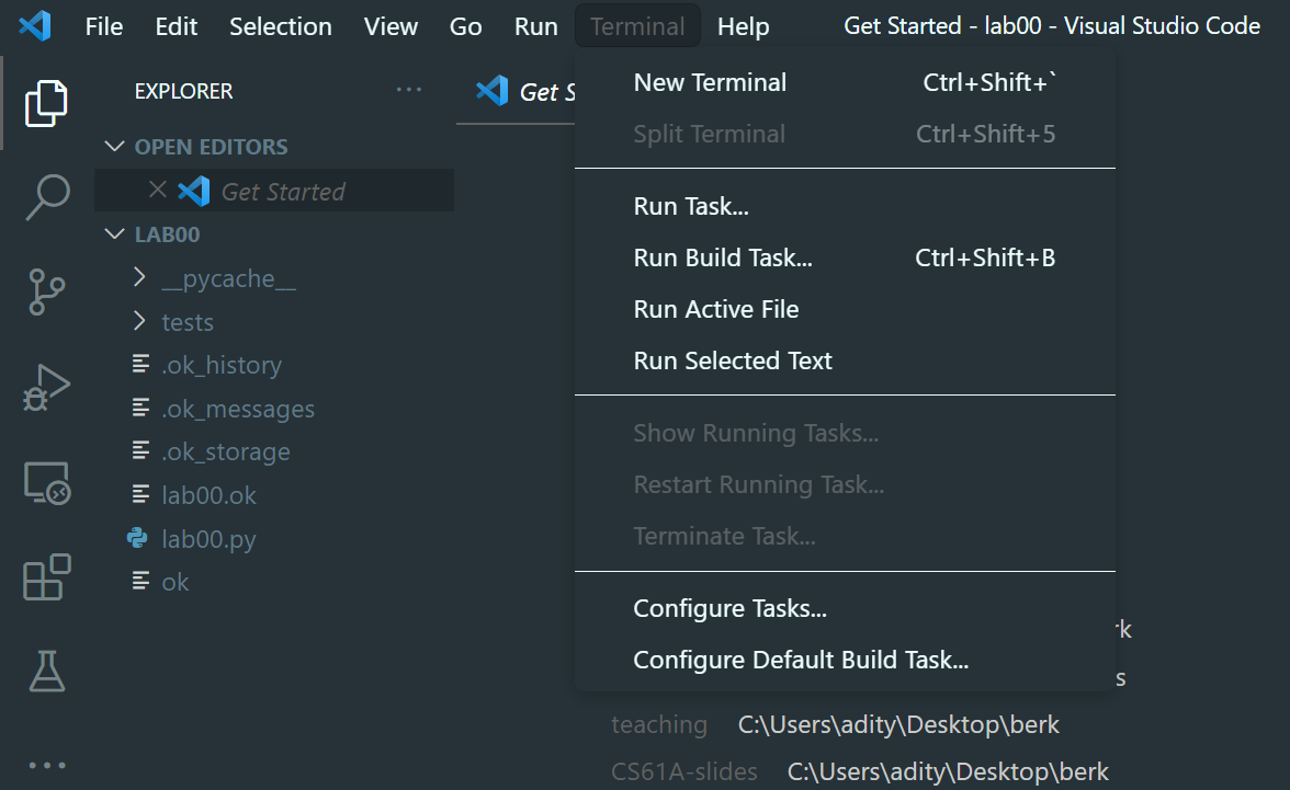 Open the VS Code embedded terminal