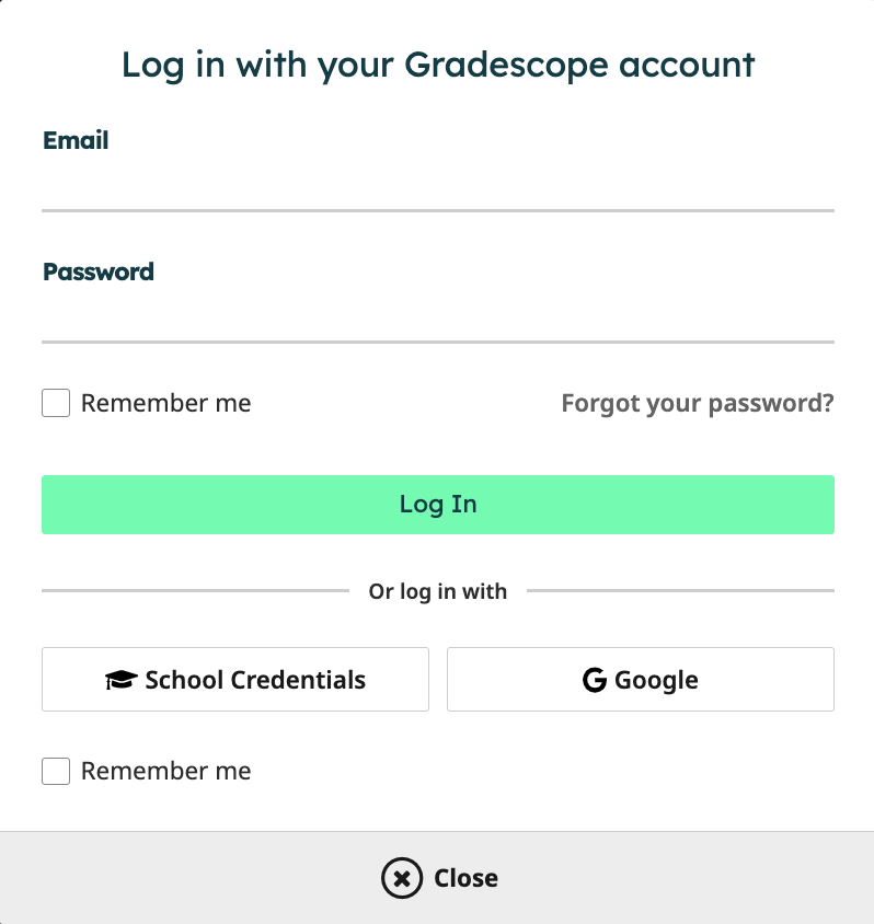 Gradescope login page